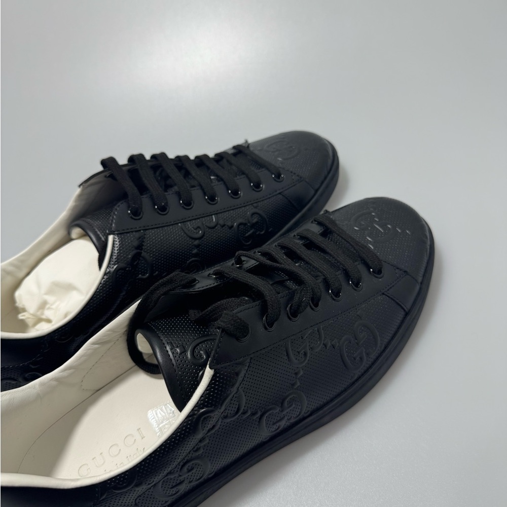 Gucci Ace GG Embossed Black Leather Sneakers Men’s 12.5 - Picture 7 of 10